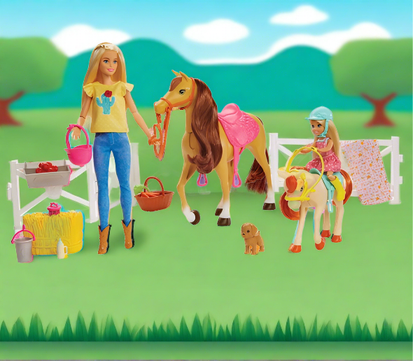 Barbie Hugs 'n' Horses Playset Barbie Chelsea Horse Pony Plus Accessories