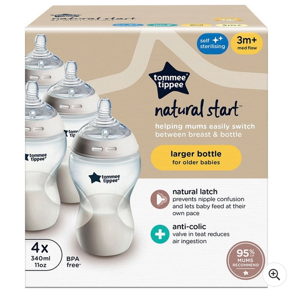 Tommee Tippee Natural Start Anti-Colic Baby Bottle 340ml 4 Pack