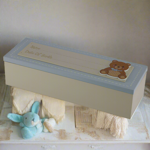 Baby Boy Keepsake Box With Teddy Motif - Date of Birth