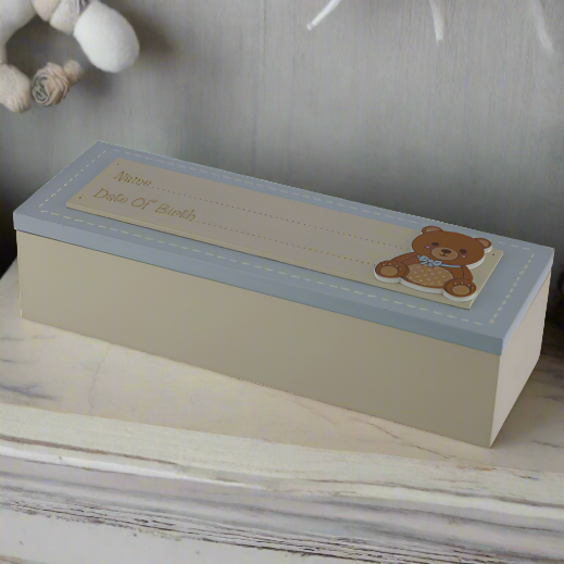 Baby Boy Keepsake Box With Teddy Motif - Date of Birth