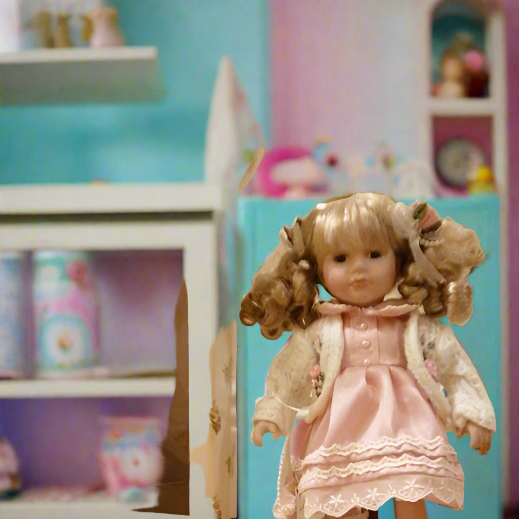 Beautiful 12  Inch Vintage Porcelain Doll  Boxed In Pink Dress