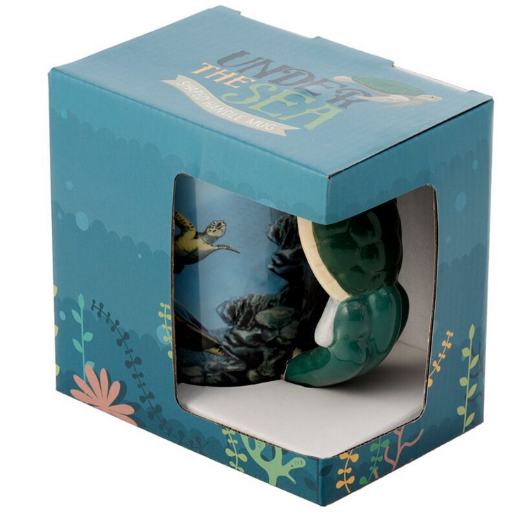 Turtle with Underwater Decal Ceramic Shaped Handle Mug