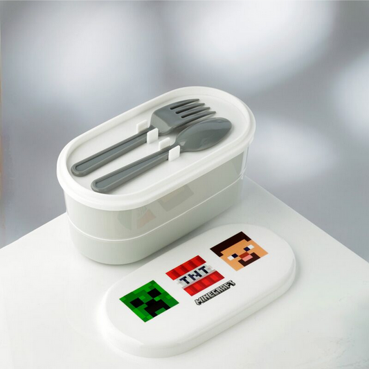 Minecraft Faces Stacked Bento Box Lunch Box with Cutlery