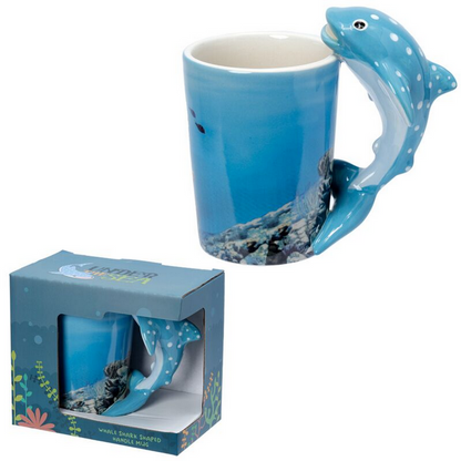 New Boxed 3D Whale Shark Handle Mug | Under the Sea Novelty Ceramic Coffee Cup