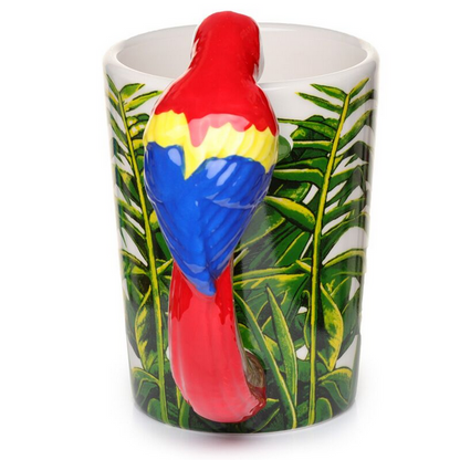 Parrot with Jungle Decal Ceramic Shaped Handle Mug