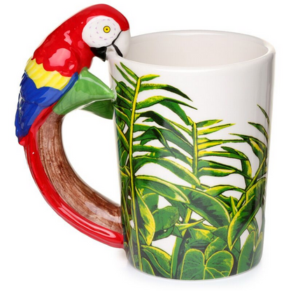 Parrot with Jungle Decal Ceramic Shaped Handle Mug