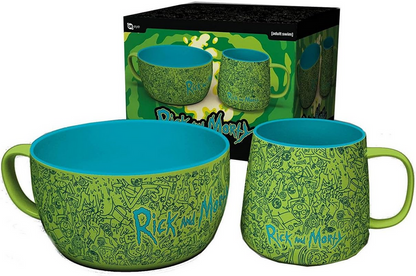 Rick & Morty Pattern Mug & Bowl Breakfast Set