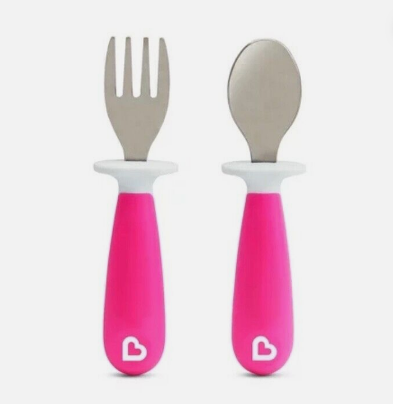 Munchkin Raise Toddler Fork and Spoon Set  12+ Months BPA Free Pink