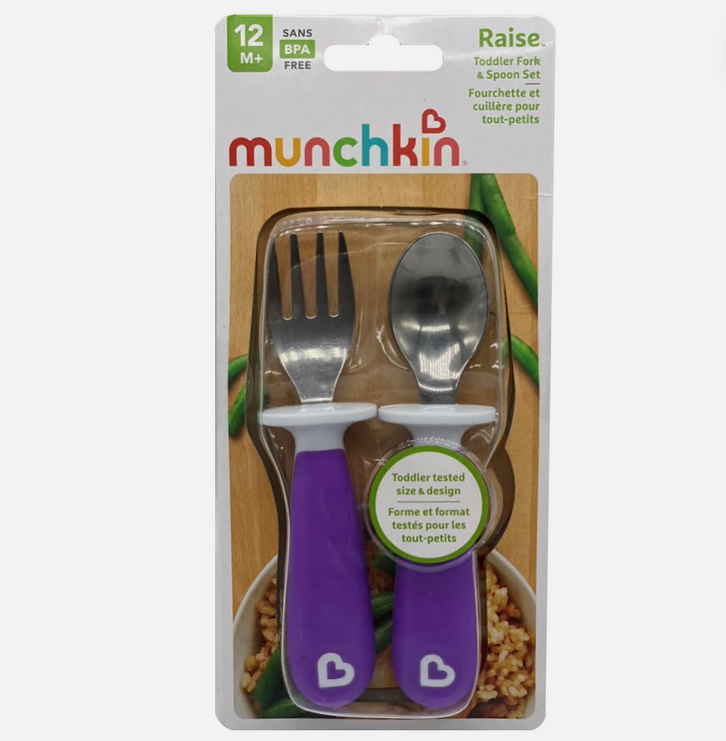 Munchkin Raise Toddler Fork and Spoon Set  12+ Months BPA Free Purple