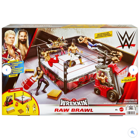 WWE Playset Wrekkin' Raw Brawl with Cody Rhodes and Seth Rollins Action Figures