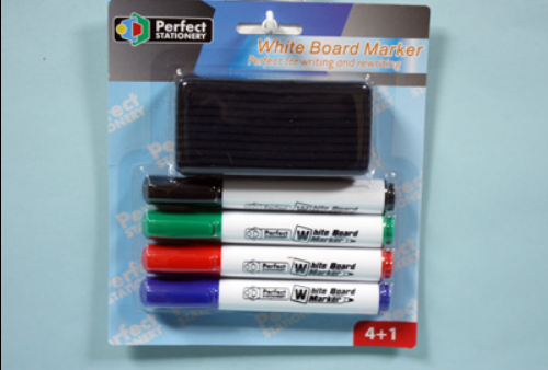 Whiteboard Markers (4 Different Colours) & Eraser Set
