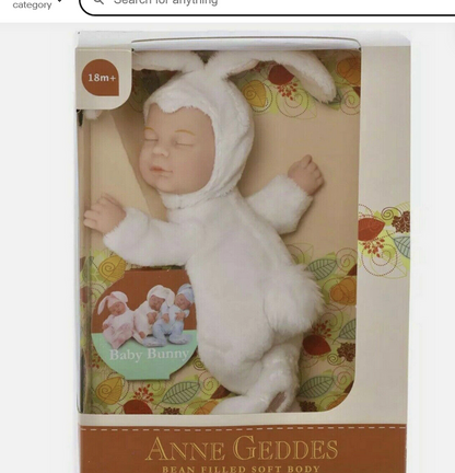 Anne Geddes 9 inch Baby White Bunny Doll - Bean Filled Soft Body Collection