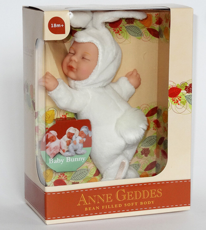 Anne Geddes 9 inch Baby White Bunny Doll - Bean Filled Soft Body Collection