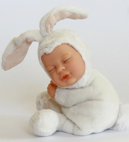 Anne Geddes 9 inch Baby White Bunny Doll - Bean Filled Soft Body Collection