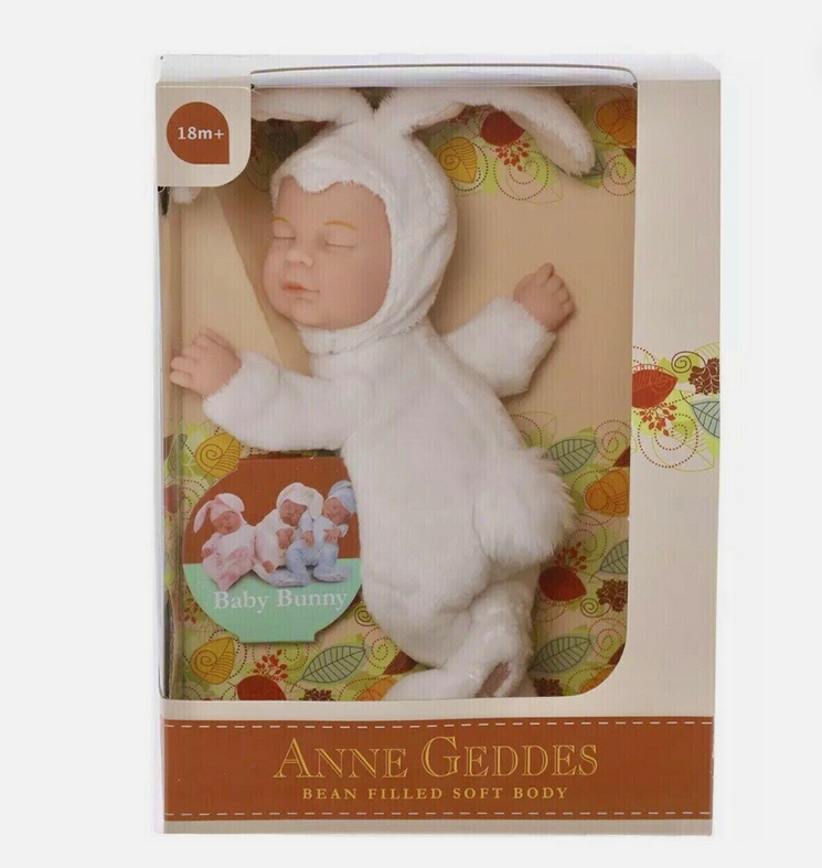 Anne Geddes 9 inch Baby White Bunny Doll - Bean Filled Soft Body Collection