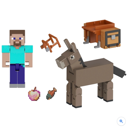 Minecraft Steve & Donkey 2-Pack Action Figures | Toy Set | New Sealed