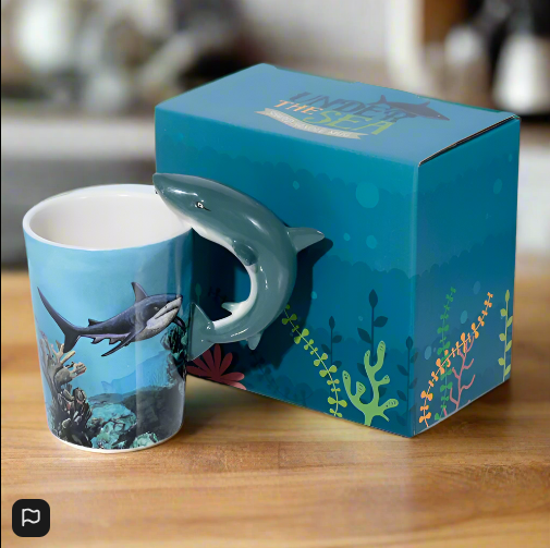 Lisa Parker Shark Ceramic Shaped Handle Mug