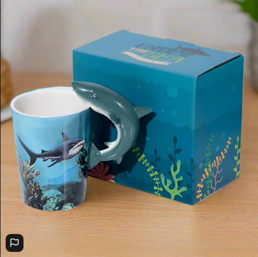 Lisa Parker Shark Ceramic Shaped Handle Mug