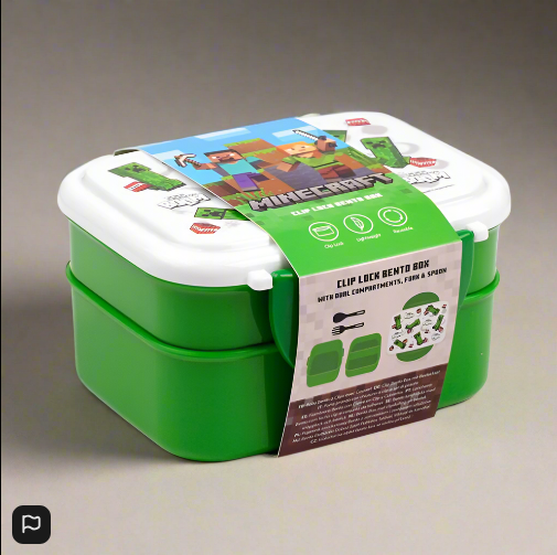 Minecraft Creeper & TNT Clip Lock Stacked Bento Lunch Box with Cutlery