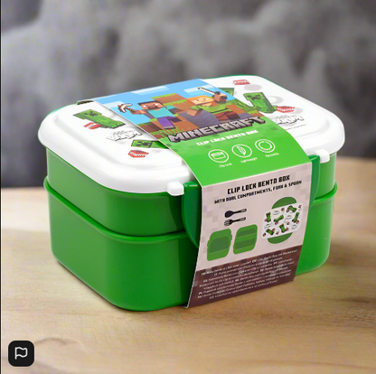 Minecraft Creeper & TNT Clip Lock Stacked Bento Lunch Box with Cutlery