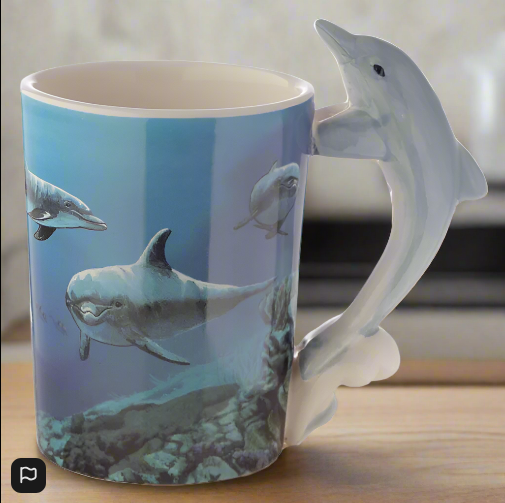 Dolphin Underwater Decal Ceramic Shaped Handle Mug