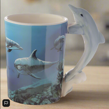 Dolphin Underwater Decal Ceramic Shaped Handle Mug