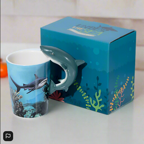 Lisa Parker Shark Ceramic Shaped Handle Mug