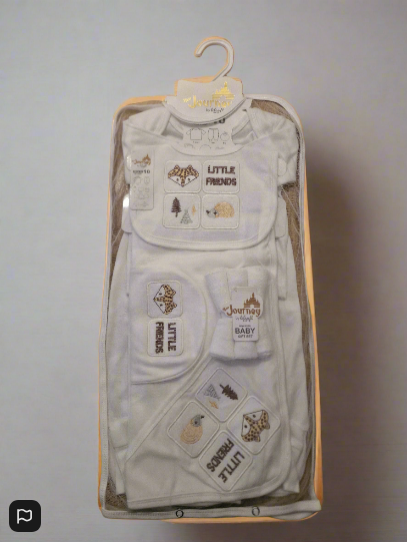Newborn Baby Gift Set – ‘Little Friends’ Edition (10-Piece, 100% Cotton, Beige Lettering)