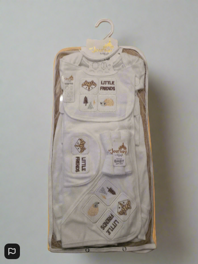 Newborn Baby Gift Set – ‘Little Friends’ Edition (10-Piece, 100% Cotton, Beige Lettering)