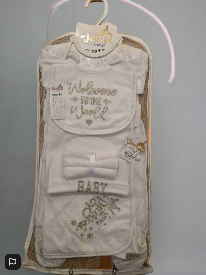 Welcome to the World, Little Princess’ – 10-Piece Baby Gift Set (Gold Lettering, 100% Cotton