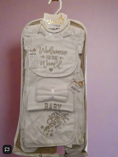 Welcome to the World, Little Princess’ – 10-Piece Baby Gift Set (Gold Lettering, 100% Cotton