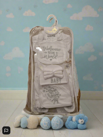 Welcome to the World, Little Prince’ – 10-Piece Baby Gift Set (Silver  Lettering, 100% Cotton)