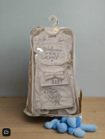 Welcome to the World, Little Prince’ – 10-Piece Baby Gift Set (Silver  Lettering, 100% Cotton)