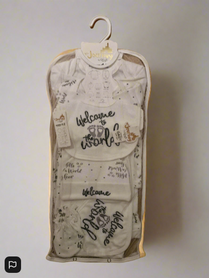 Welcome to the World" Footprint Design – 10-Piece Baby Gift Set (100% Cotton)