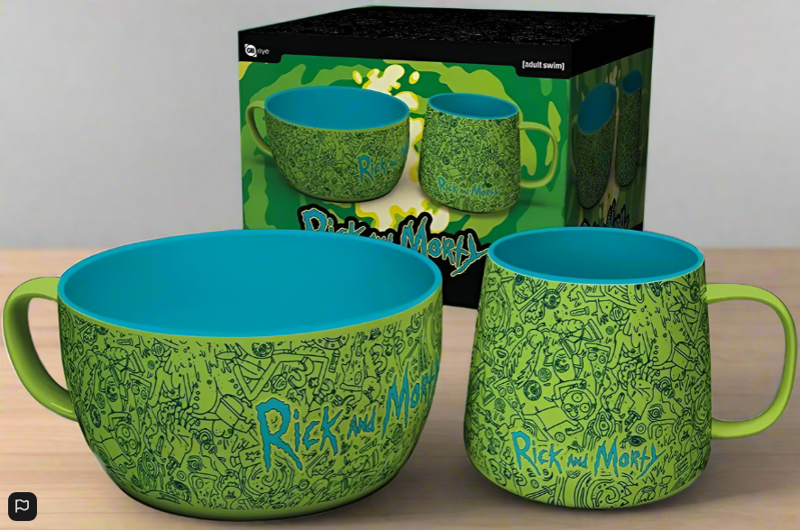 Rick & Morty Pattern Mug & Bowl Breakfast Set