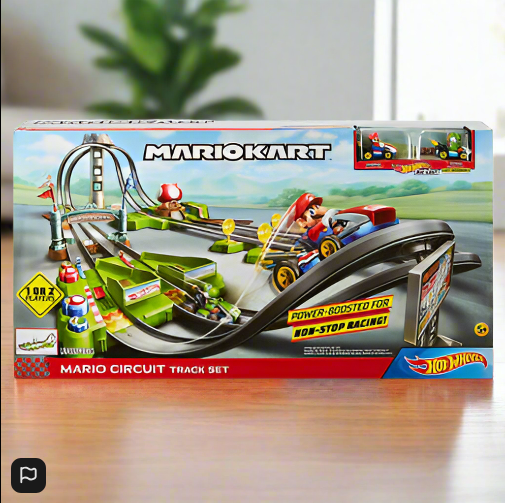 Hot Wheels Mario Kart Circuit Track Set with 1:64 Scale Die-Cast Cars Yoshi And Mario