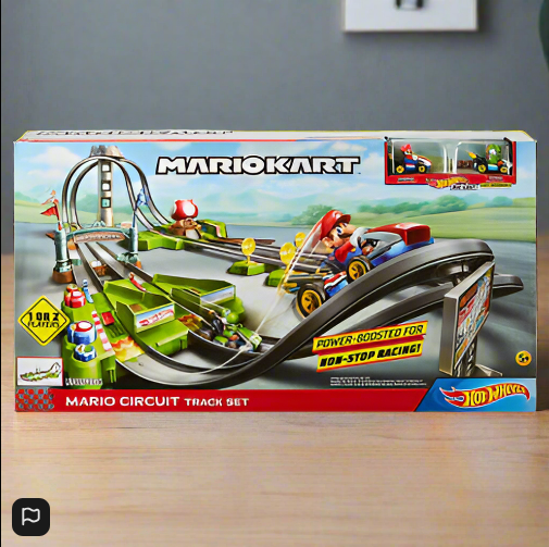 Hot Wheels Mario Kart Circuit Track Set with 1:64 Scale Die-Cast Cars Yoshi And Mario