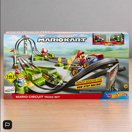 Hot Wheels Mario Kart Circuit Track Set with 1:64 Scale Die-Cast Cars Yoshi And Mario