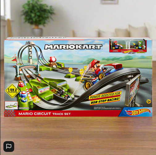 Hot Wheels Mario Kart Circuit Track Set with 1:64 Scale Die-Cast Cars Yoshi And Mario