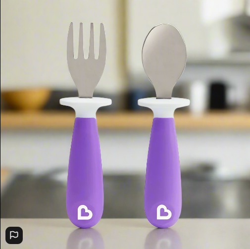 Munchkin Raise Toddler Fork and Spoon Set  12+ Months BPA Free Purple
