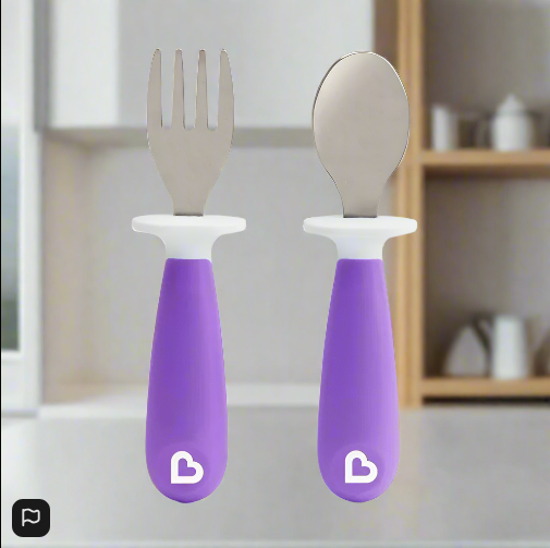 Munchkin Raise Toddler Fork and Spoon Set  12+ Months BPA Free Purple