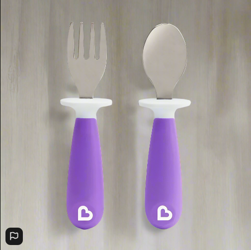 Munchkin Raise Toddler Fork and Spoon Set  12+ Months BPA Free Purple