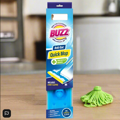 Buzz Anti-Bac Quick Mop Starter Set | Includes 6 Floor Wipes
