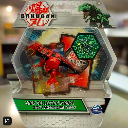 Bakugan Trox (Red) Collector Action Figure With 2 Trading Cards and Coin