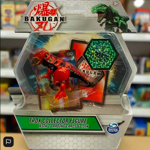 Bakugan Trox (Red) Collector Action Figure With 2 Trading Cards and Coin
