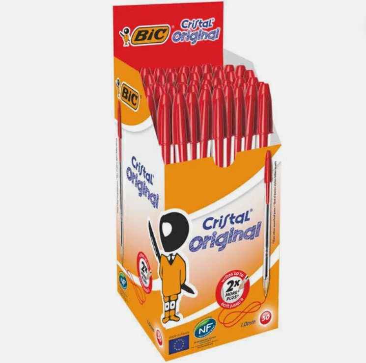 Bic Cristal Original Medium Point Pen - Red x 50 Boxed