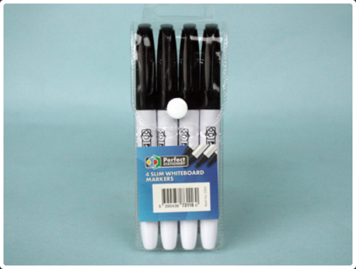 Whiteboard Markers Slim Black 4 Pieces