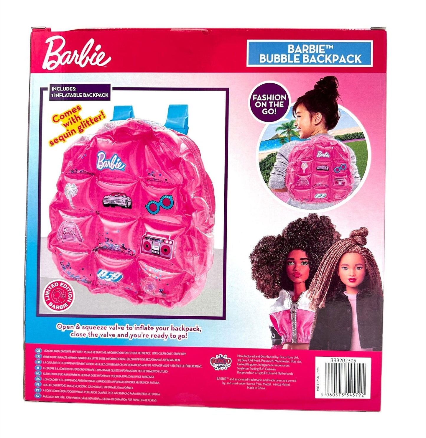 Barbie Bag Inflatable Bubble Glitter Fashion Girls Backpack