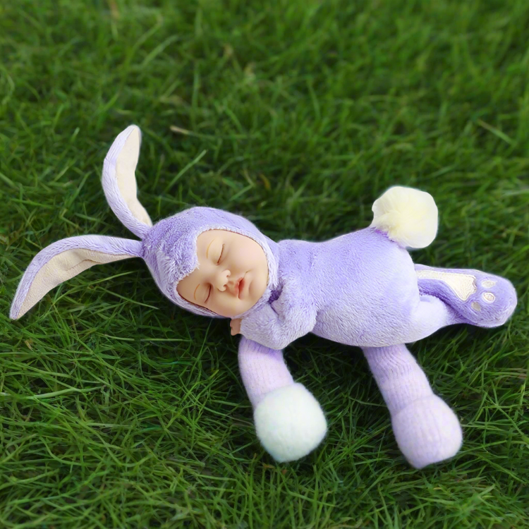 Anne Geddes 9 inch Baby Lilac Bunny Doll - Bean Filled Soft Body Collection