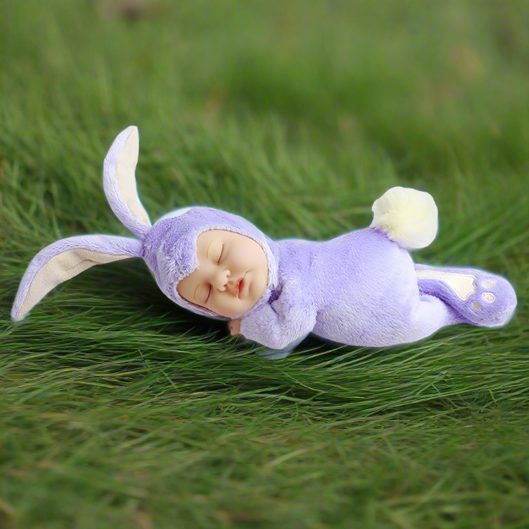 Anne Geddes 9 inch Baby Lilac Bunny Doll - Bean Filled Soft Body Collection